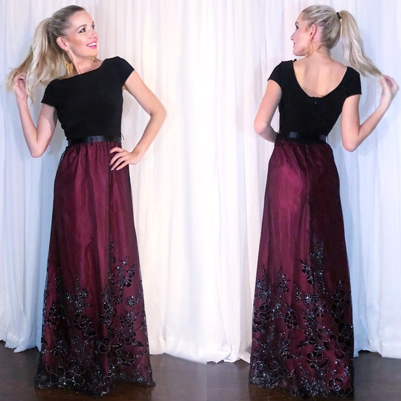 S. L. Fashions Dresses & Skirts - Burgundy Sparkly Black Lace Classy Evening Gown